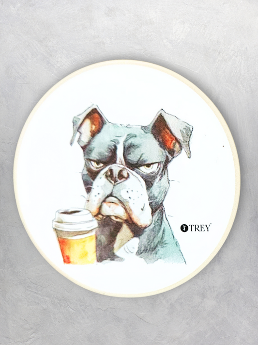 Quirky Dog With Coffee Waterproof Coasters for Tea, Coffee, Beer