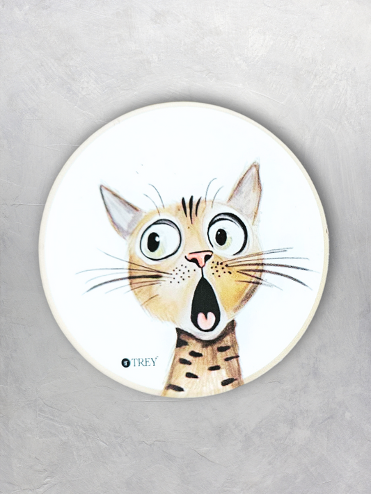 Quirky Surprised Cat Waterproof Coasters for Tea, Coffee, Beer